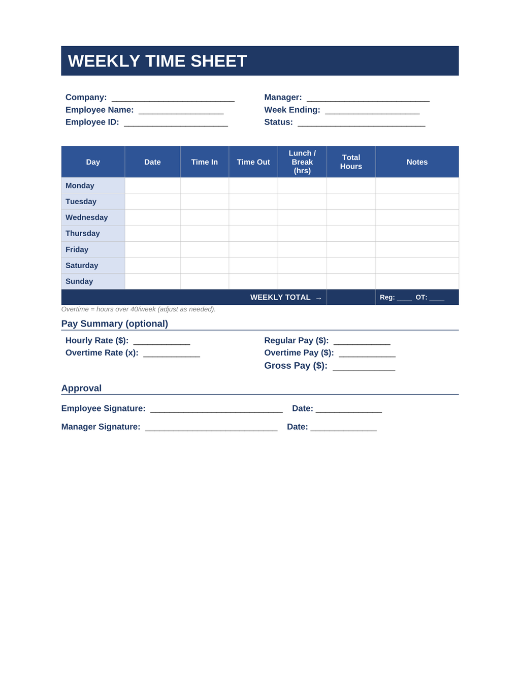 Weekly Time Sheet Template
