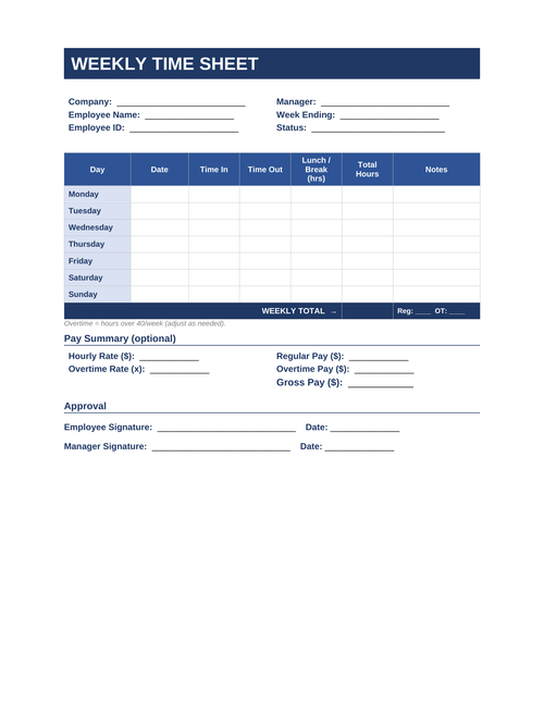 Weekly Time Sheet Template